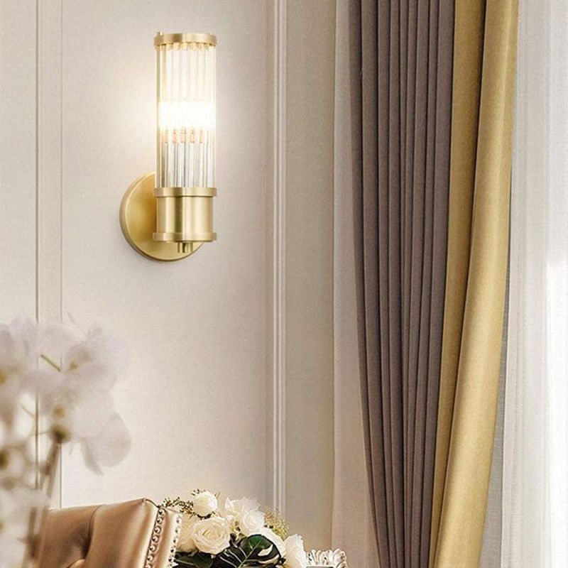 Crystal Half Cylinder Wall Lights Modern Style Multi Lights Wall Light Sconce in Brass