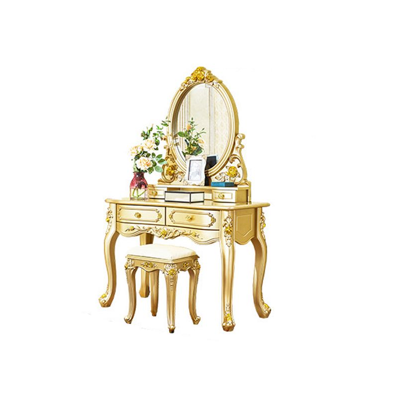 Victorian Wooden Vanity Dressing Table Gold 2-Drawer Make-up Vanity