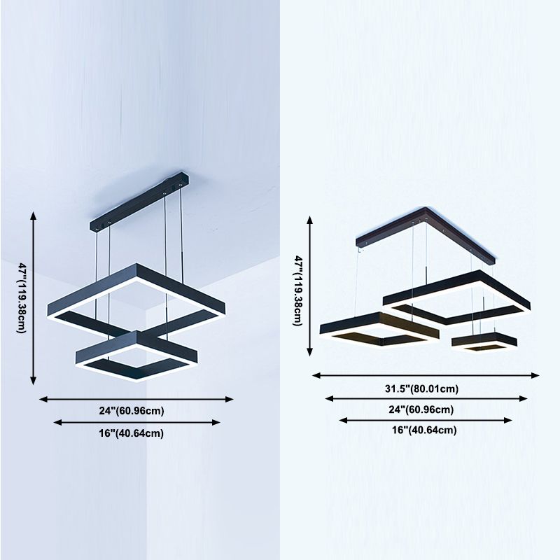 Rectangular Contemporary Chandelier Light Fixtures Restaurant Hanging Chandelier with Acrylic Shade