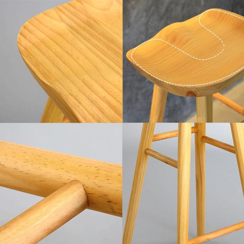 Industrial Armless Bar Stools Wood Dining Stool with Footrest