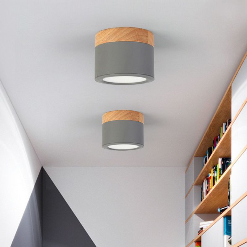 Plafonnier encastré cylindrique métallique à LED Macaron pour chambre à coucher