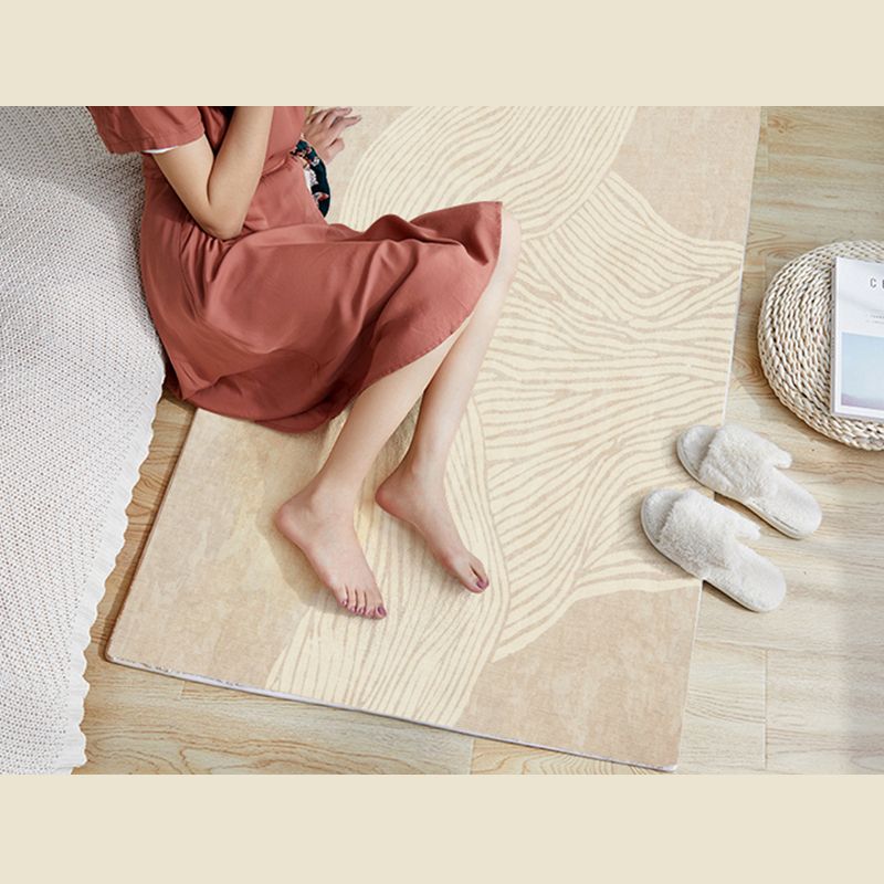 Apricot Tone Modern Area Carpet Polyester Stripe Printing Indoor Rug Anti-Slip Backing Carpet for Living Room