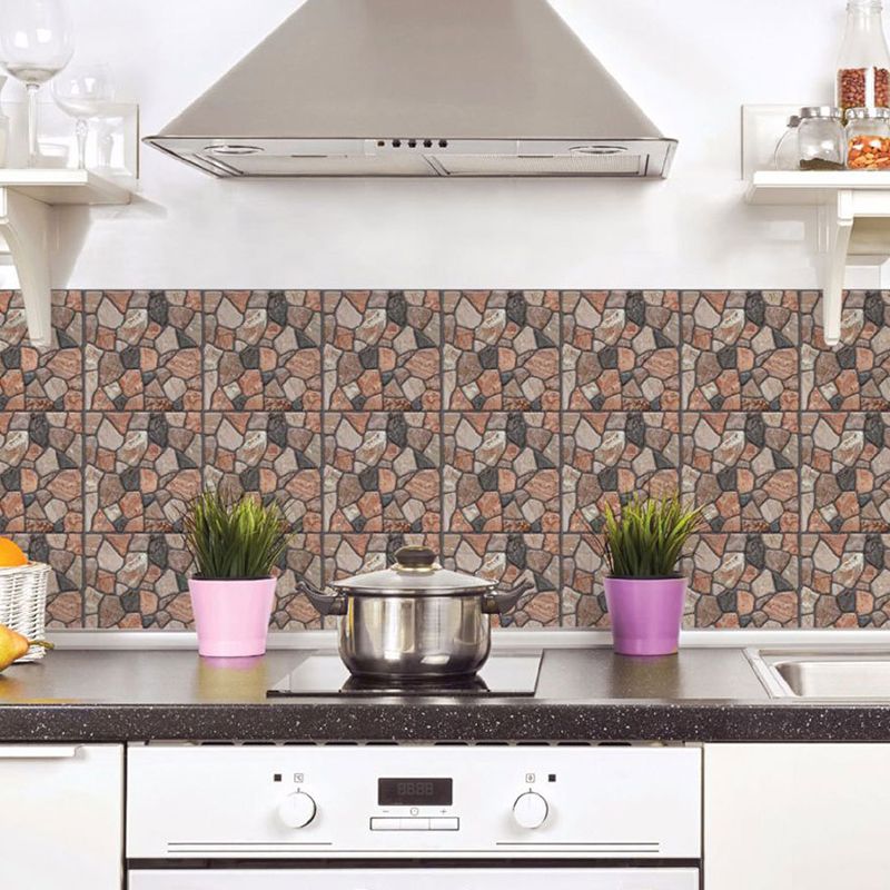 Rural Pebbled Adhesive Wallpaper Panels Brown Bathroom Wall Covering, 12' L x 12" W