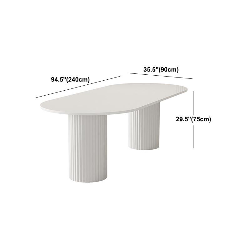 Oval Sintered Stone Dining Table Modern White Furniture with Double Pedestal for Home