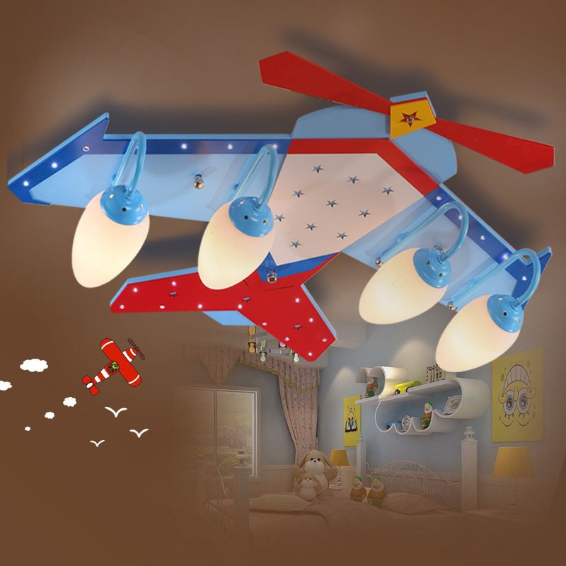 Hölzerne Ebene bündig Deckenleuchte Kinder Blau Unterputz Halterung mit Oval Creme Glas Schatten