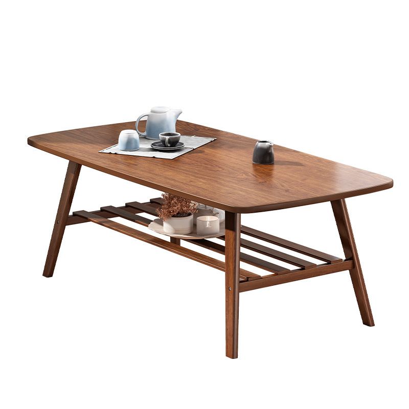 4 Legs Coffee Table Wooden Rectangle 1 Coffee Table with Storage Shelf
