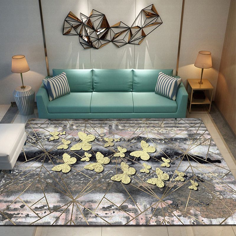 Fancy Contemporary Rug Gold Hexagonal Rug Washable Rug for Living Room