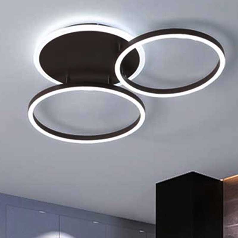 Black Hoop LED Flush Mount Lighting Postmodern 1/2/3-Head Metal Bedroom Ceiling Lamp in Warm/White Light