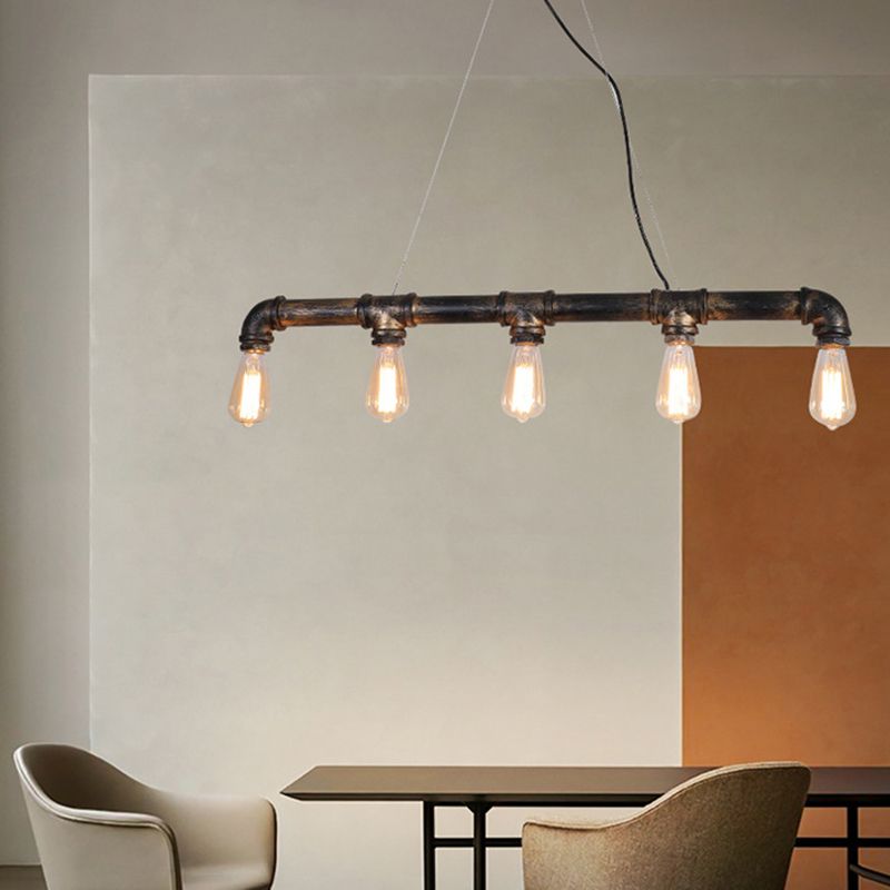 Steampunk Water Pipe Island Light Wrought Iron Suspended Lighting Fixture in Bronze