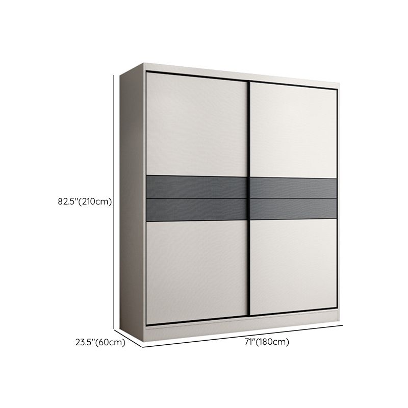 Sliding 2-Door Wood Wardrobe Cabinet Modern Freestanding Wardrobe Armoire with 2 Drawers