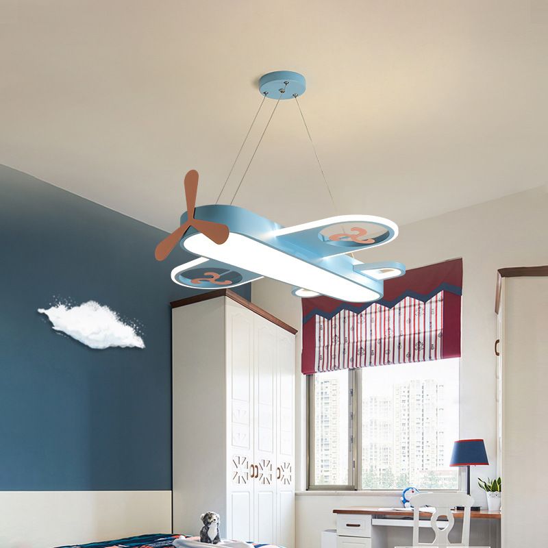 1 leichte Flugzeugform Anhänger Kinder Metallische Droplampe mit runden Baldachin für Schlafzimmer