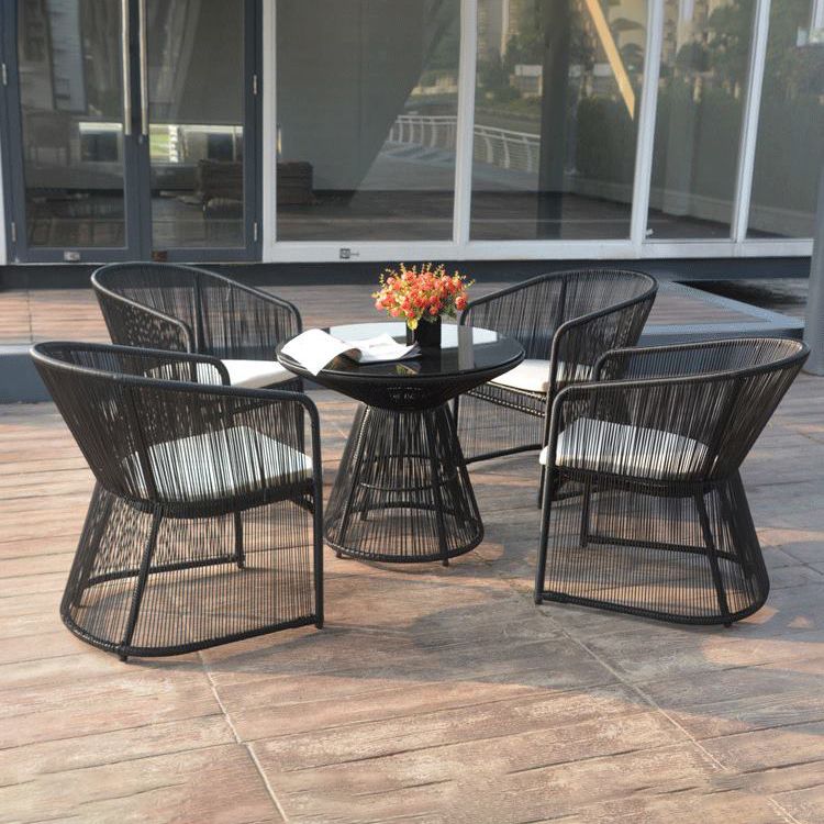 Glass Top Modern Dining Table Set 1/2/3/4/5 Pcs Balck Metal Dining Set