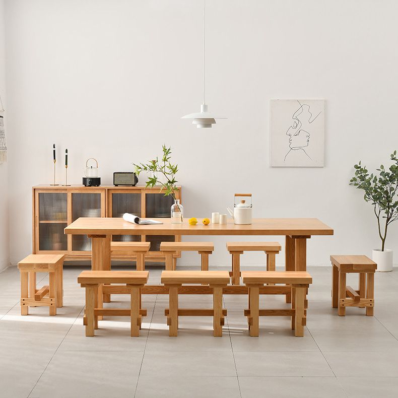 Modern Rectangular Table and Bench Set 1/2/3/5/9 Pieces Solid Wood Dining Sets