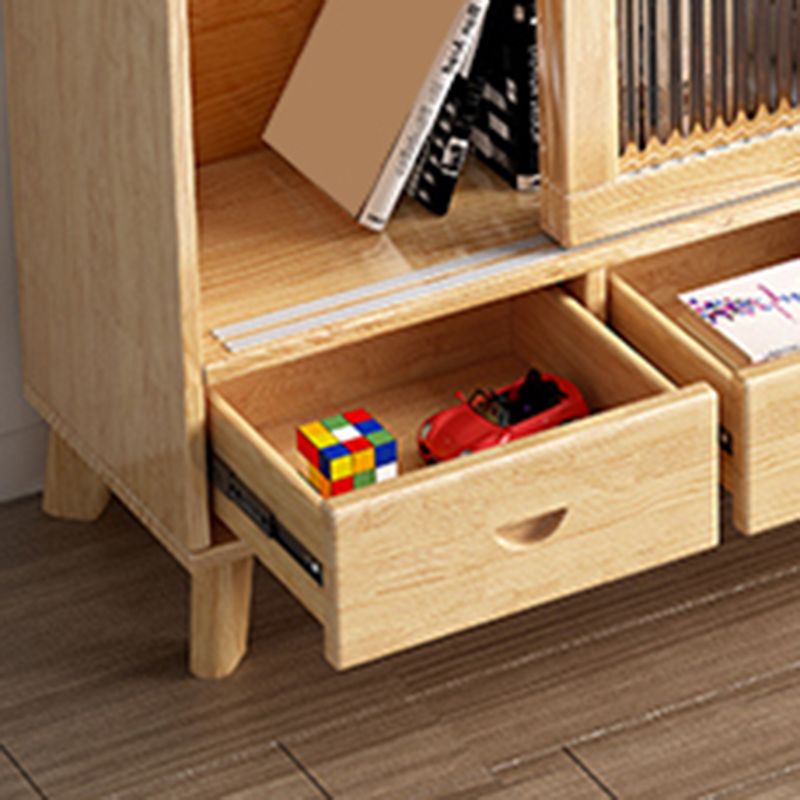 31.5'"l Natural Wooden Cabinet, Rectangle Glass Paned Accent Cabinet