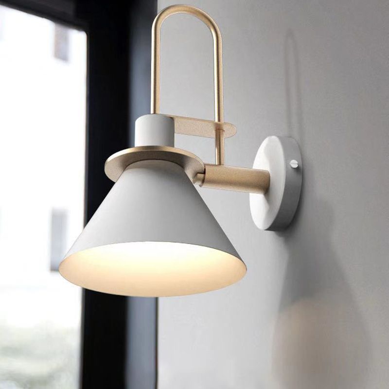 Nordic Style Iron Wall Light Colorful Cone Shape Wall Lamp for Bedroom