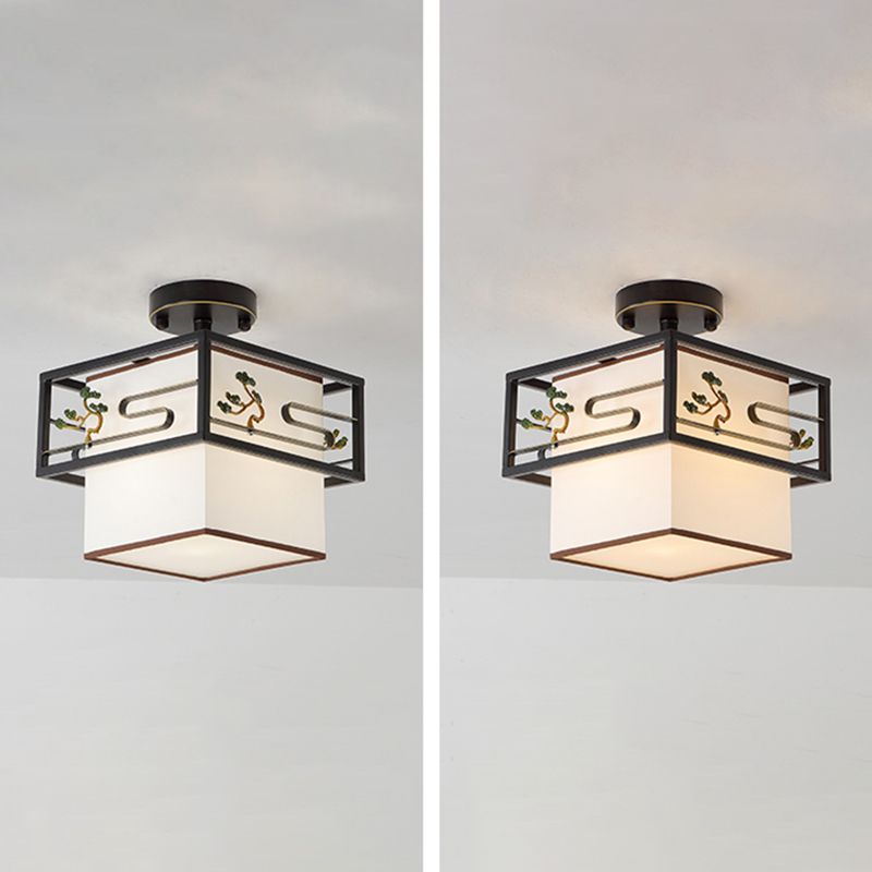 Black Semi-Flush Ceiling Light Traditional Fabric Squared Semi Flush Mount Light