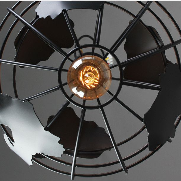 Industrial Orb Single Pendant Light Globe Metal Cage Shade Hanging Lamp for Living Room