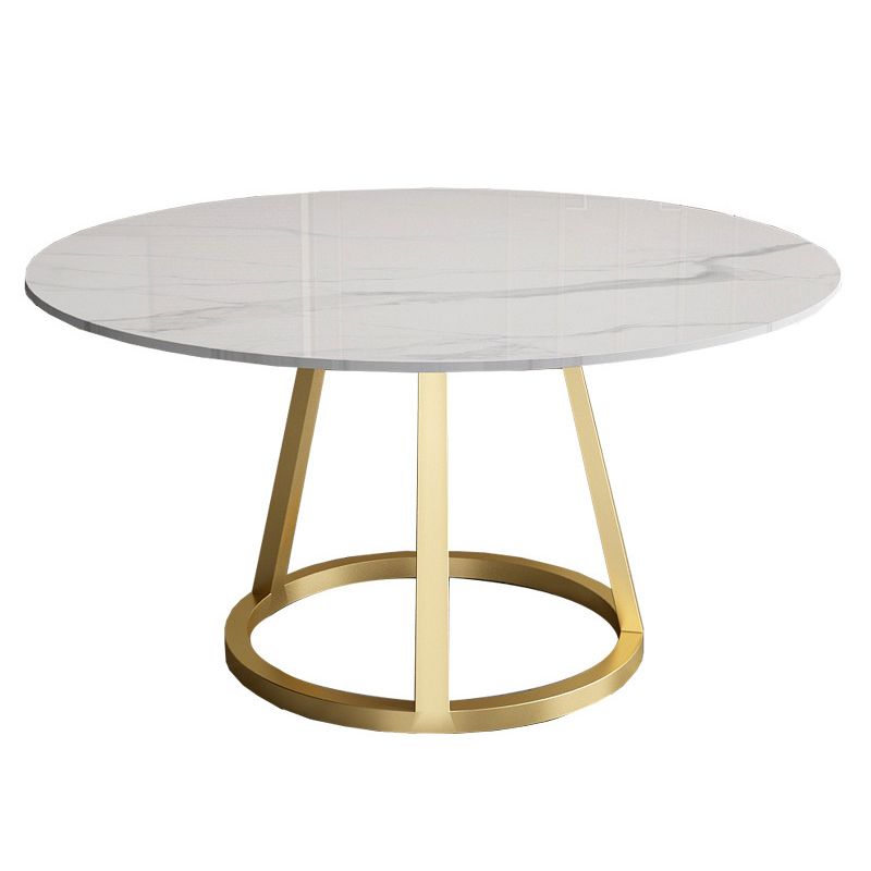 Contemporary Round Dining Table Sintered Stone Top Iron Pedestal Table