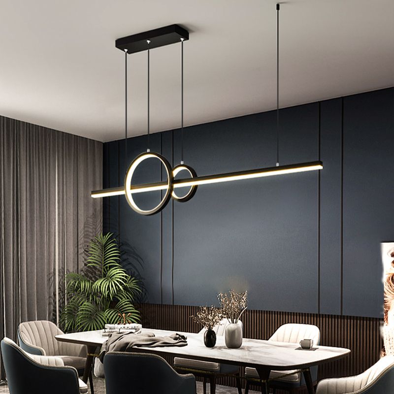 3-Light Geometric Island Light Fixture Modernism Metal Island Pendant Lights in Black