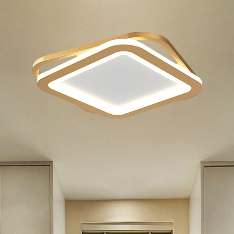 Simple Round/Square Ceiling Mounted Fixture Metal LED Hallway Flush Lighting in Black/Gold