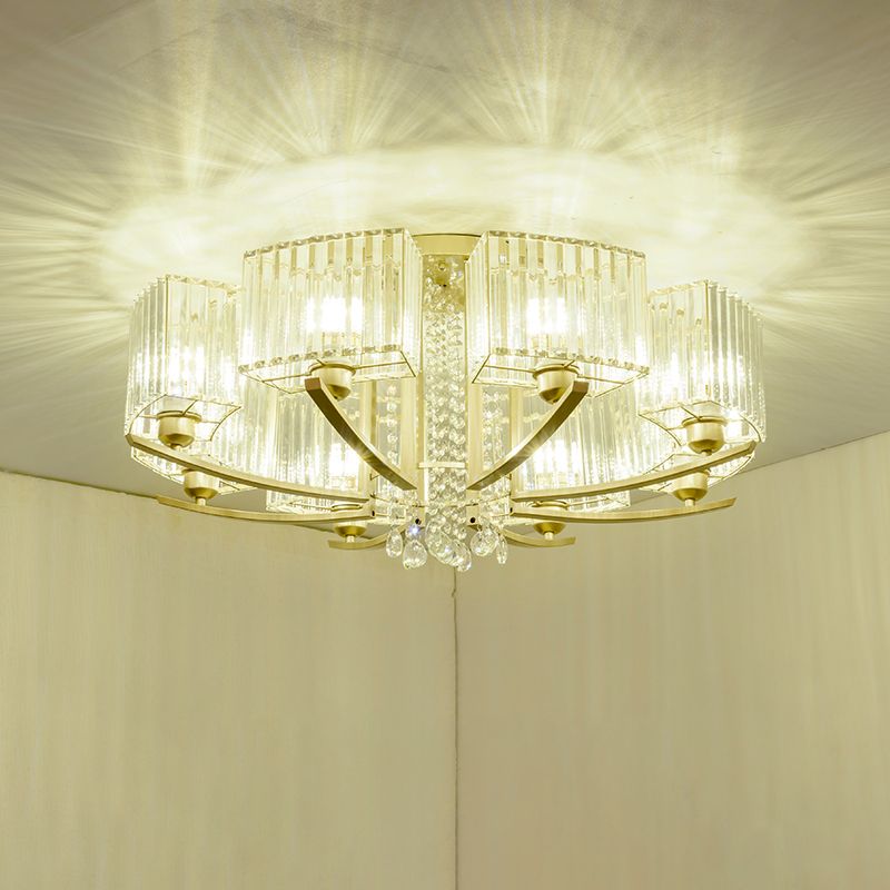 Circular Ceiling Mount Light Minimalist Gold Prismatic Crystal Semi Flush Light for Living Room