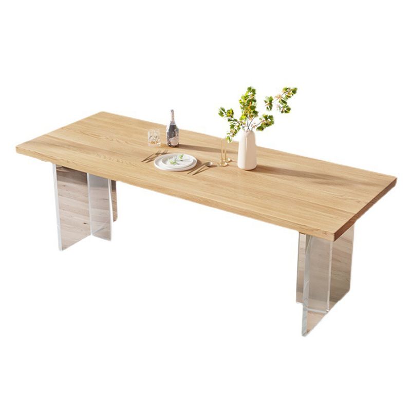 Rectangle Double Base Dining Table Modern Pine Wood Table for Living Room
