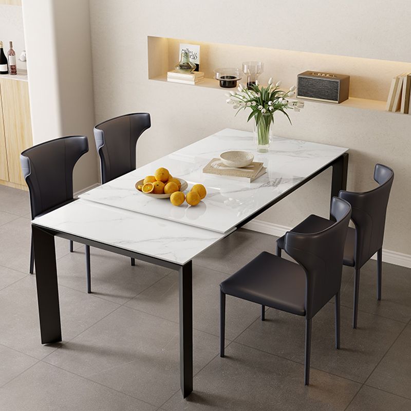 Modern Style 1/3/4/5 Pieces Dining Table Rectangle Stone Extendable Furniture in White