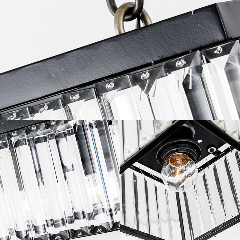 Square Flush Mount Ceiling Light Modern Rectangular-Cut Crystal 1 Light Black Ceiling Light