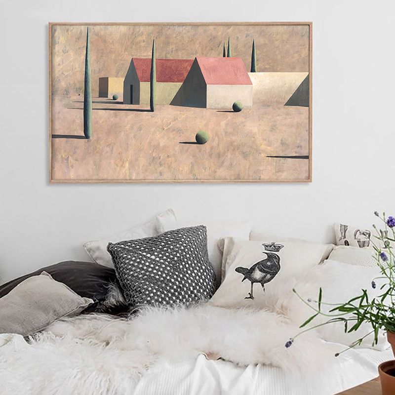 Small Bungalow Wall Decor Brown Canvas Painting Textured, Multiple Sizes Options