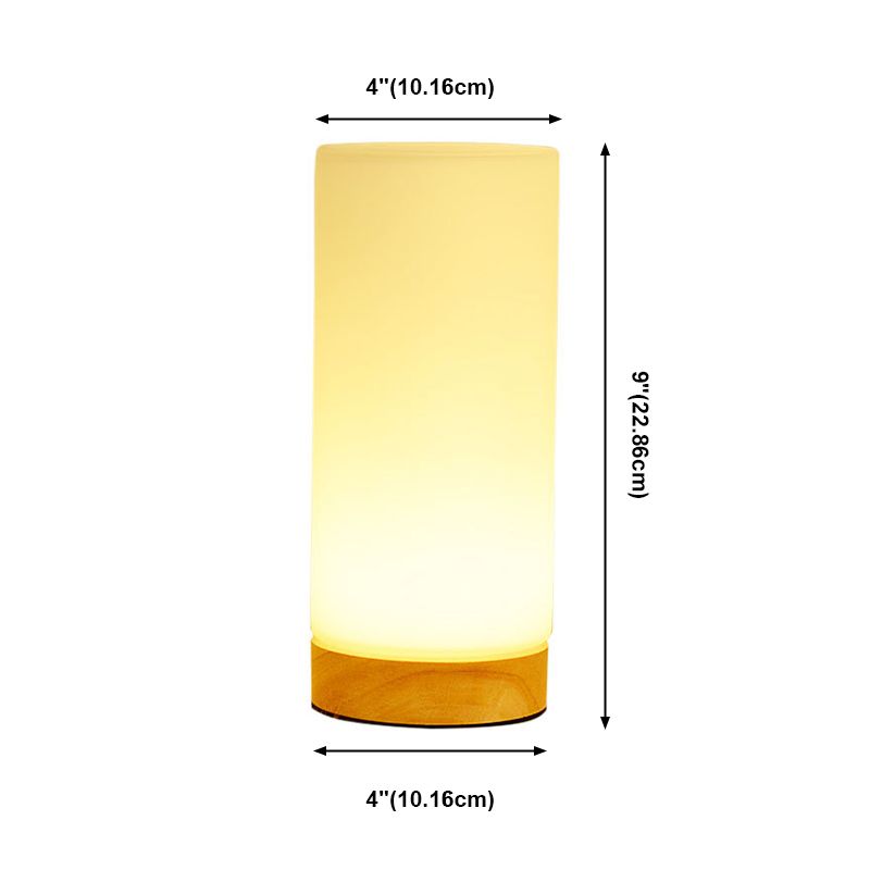 Cylindrical Night Table Lamps Modern 1-Light Nightstand Lights with White Glass Shade