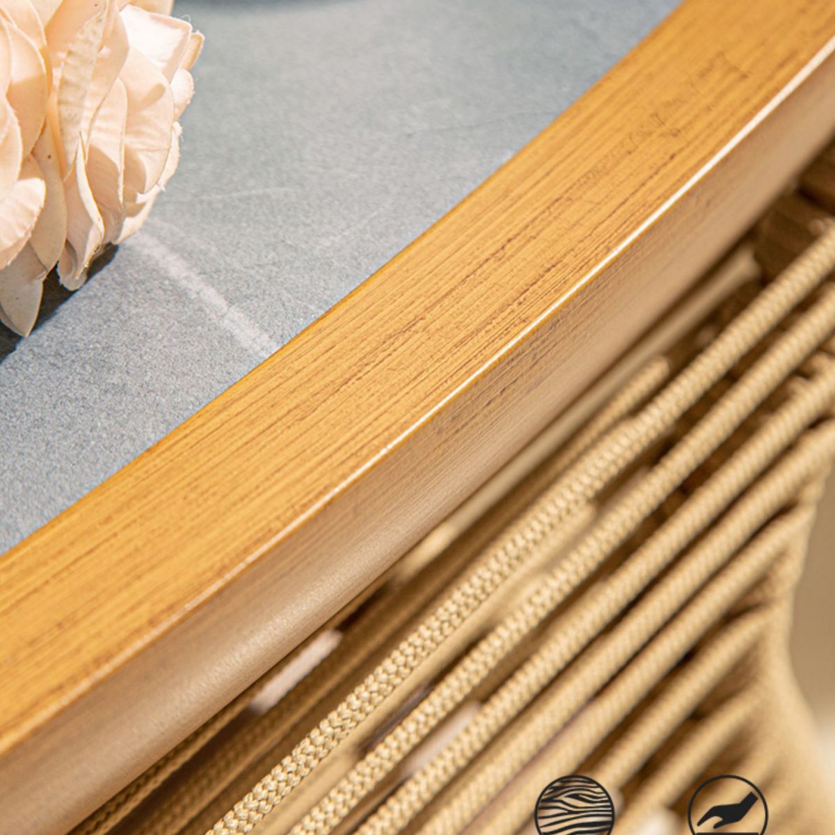 Boho Stone Top Dining Table Set 1/3 Pcs Outdoor Wicker Dining Set