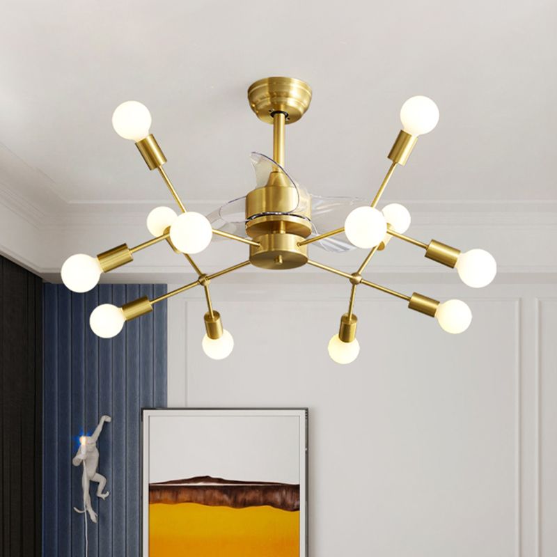 Lumo per ventilatore a soffitto postmoderno semifulon molecolare molecolare in ottone con 3 pale, 38,5 "W