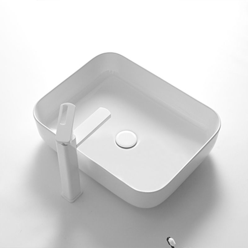 Contemporary Bathroom Sink Porcelain Square Vessel Bathroom Sink with Pop-Up Drain