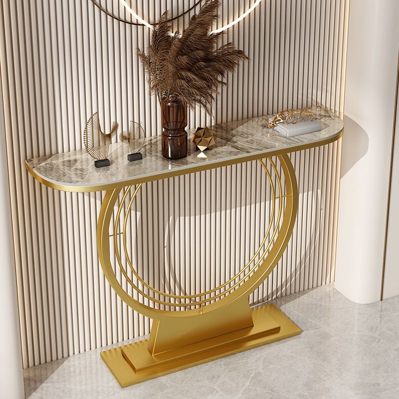 11.8" Wide Stone Console Table Scratch Table with Gold Ironcraft Frame