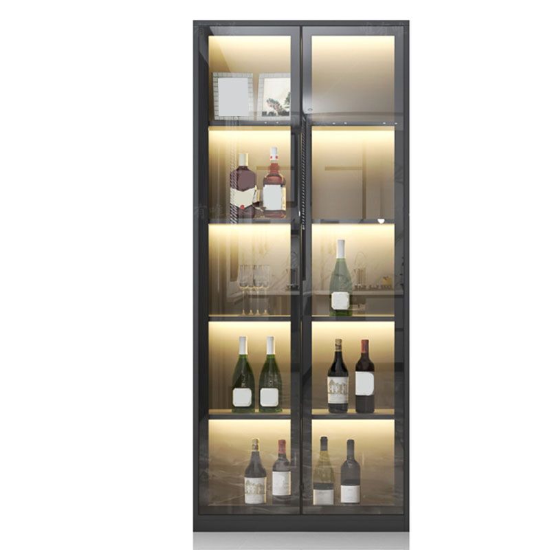 Contemporary Display Stand Faux Wood Storage Cabinet with Lighting