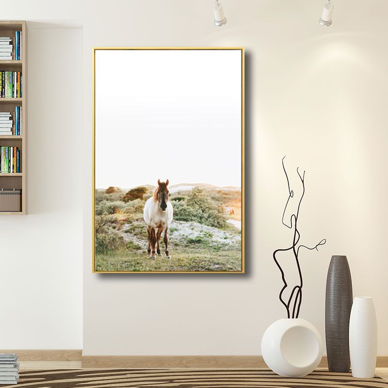 Yellow Horse in Wild Wall Art Decorative Contemporary for Drawing Room Canvas Print
