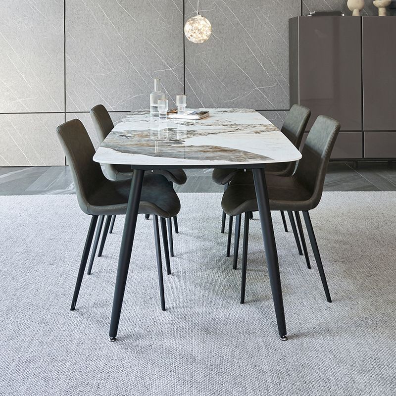 Contemporary Stone Dining Table Set 1/4/5/7 Pieces Dining Set with Solid Back Chairs