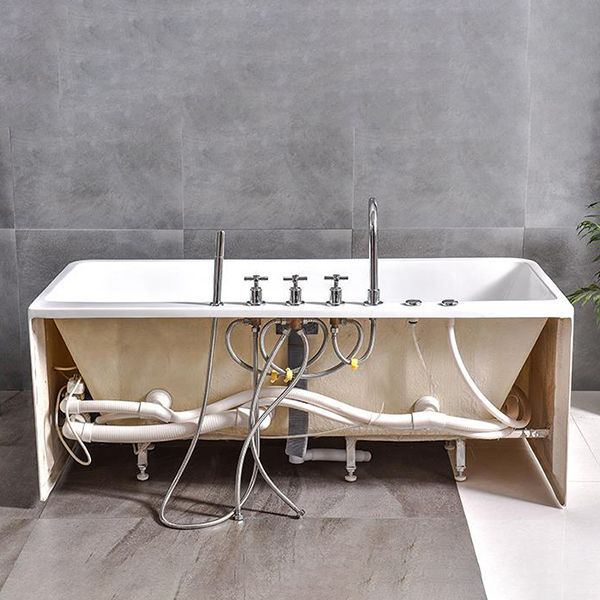 Modern Soaking Bathtub Acrylic Rectangular White Bathtub , 23.62-inch Tall