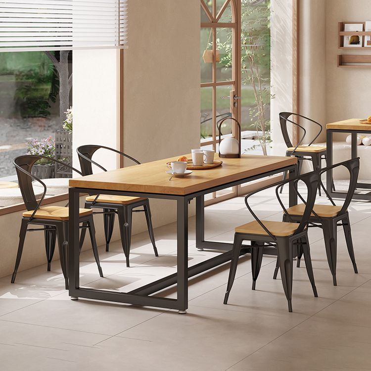 Industrial Wood Dining Table Set 1/2/5 Pieces with Metal Base Kitchen Furniture Set