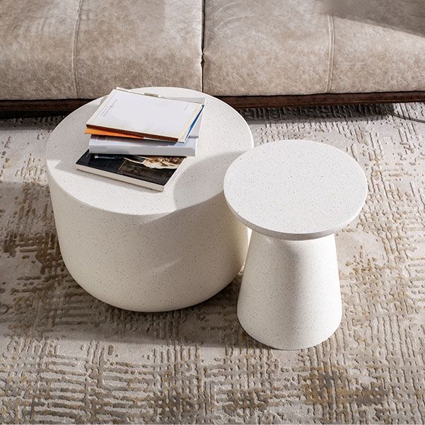 Round White Metal Coffee Table Pedestal 1 Single Cocktail Table