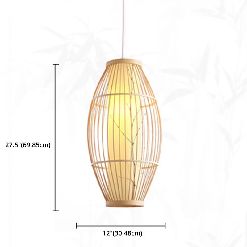 1 Light Elongated Light Pendant Chinese Bamboo Hanging Lights for Restaurant