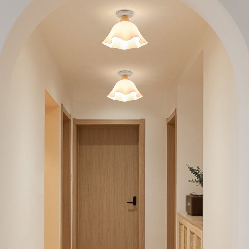 Nordic Flush Mount Flower Ceiling Light Fixture with Wood and Acrylic for Hallway