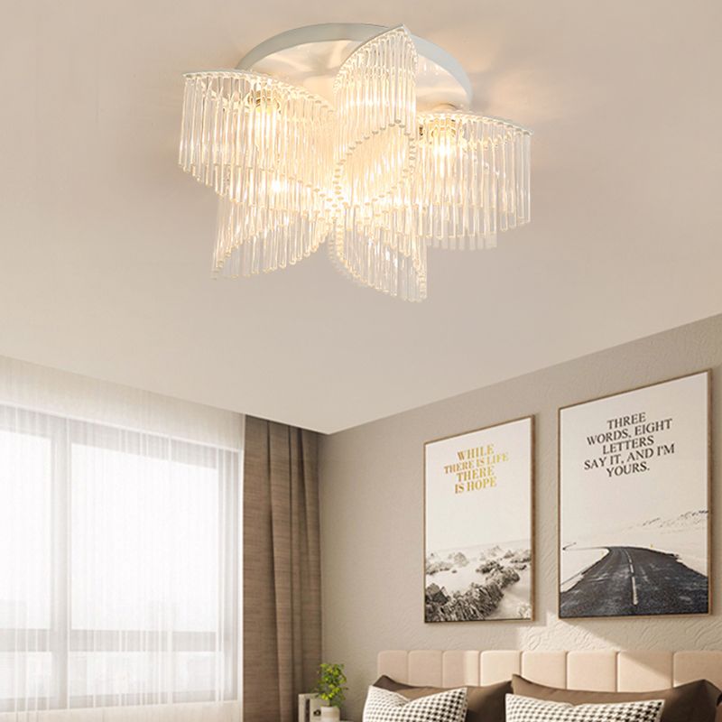 Lámpara de techo con varilla de cristal, montaje empotrado, pétalo/cilindro blanco, moderna, 1/3/5 luces