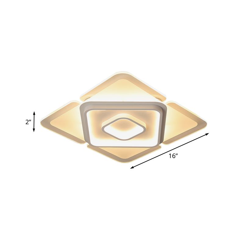 16"/19.5" W LED Bedroom Flush Lamp Contemporary White Flushmount with Square Acrylic Shade in White/Warm Light