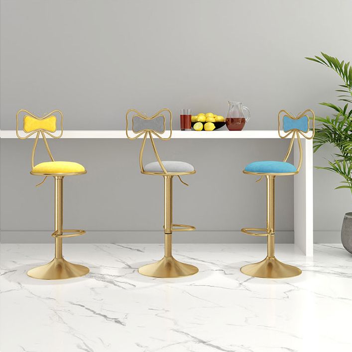Glam Iron Adjustable Swivel Barstool Low Back Indoor Tall Stool with Upholstered Seat