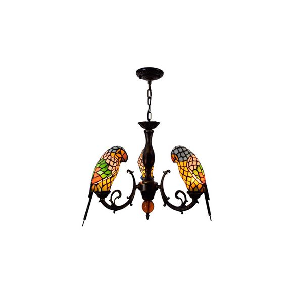 Sospensione per pappagallo rosso/blu Light Tiffany in stile Tiffany colorato 3 luci lampadario per il ristorante
