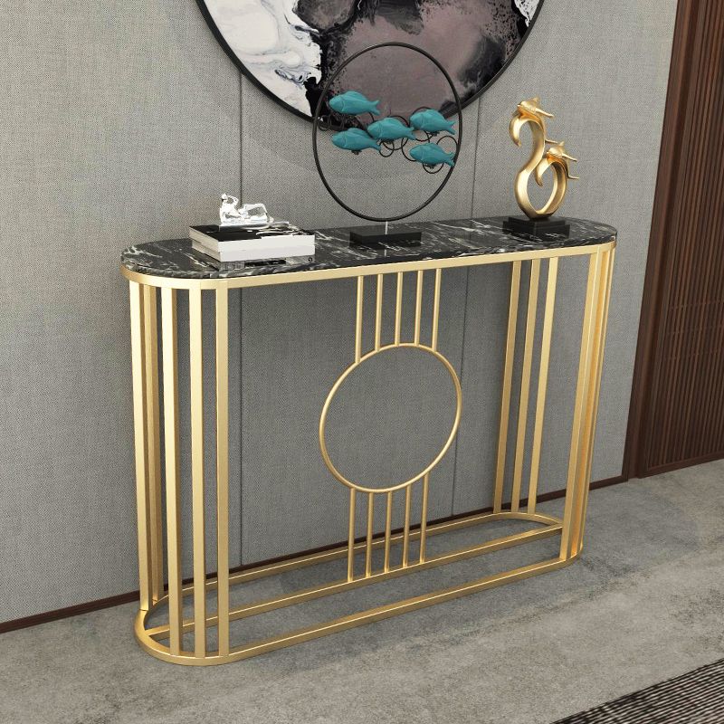 Marble Oval Console Table, 31.5" Gold Metal Base Console Table for Hall