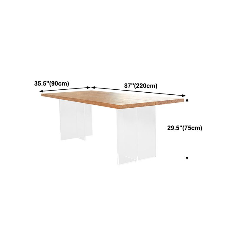 Natural Solid Wood Dining Table Modern Restaurant Furniture with Acrylic Double Pedestal