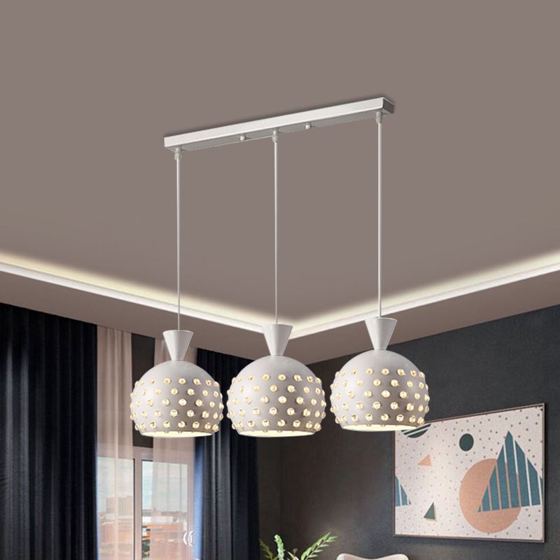 Domed Restaurant Pendulum Lamp Metal 3 Heads Minimalism Multiple Hanging Light with Crystal Bead Decor