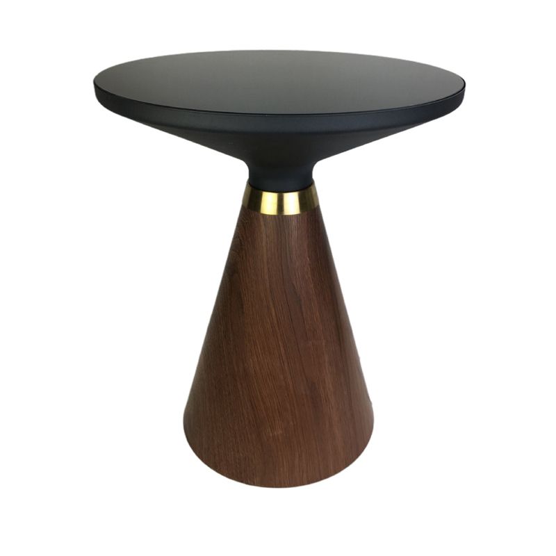 Dia 19.69" Round Black Glass Top End Table Modern Cone Shape Side Table